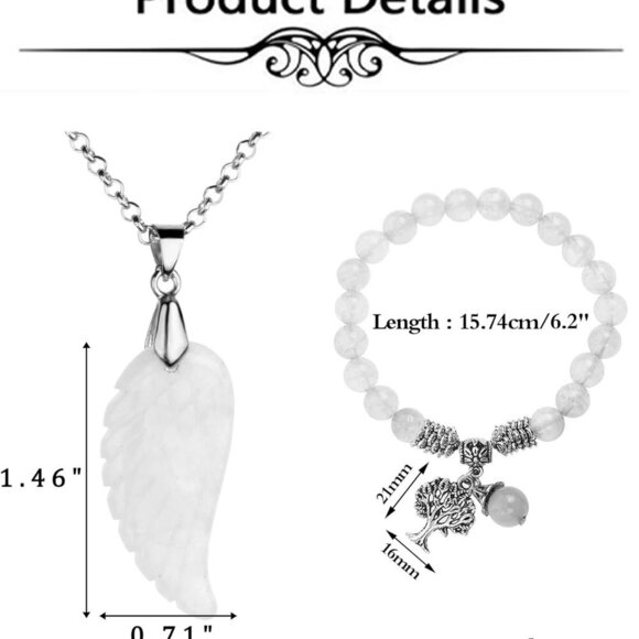 Reiki Healing Crystal Quartz Gemstones Jewelry Angel Wings Carved Stone Pendant - Picture 5 of 7